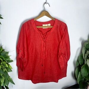 Maeve Anthropologie 100% Linen Lace-Up Blouse Top Size 12